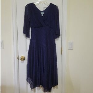 Rabbit Rabbit Rabbit Designs Blue Lace Chevron Midi Dress Handkerchief Hem 4